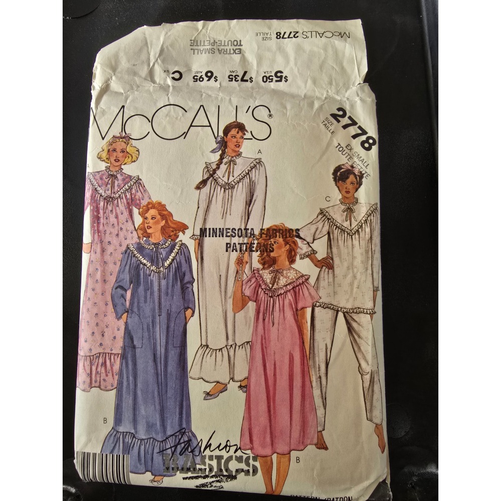 Vintage McCalls 2778 Robe Nightgown Pajamas Sewing Pattern Size XS 6-8 Ruffles